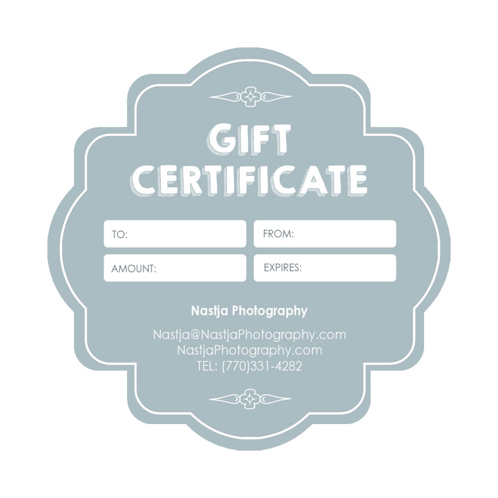 Photo session gift certificate atlanta