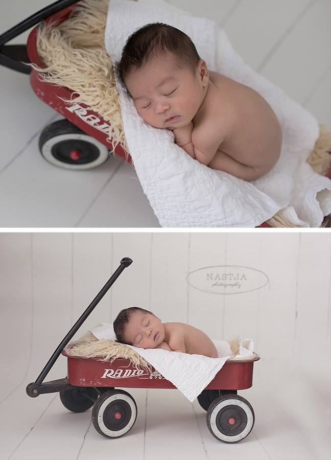Atlanta- Kirkwood Newborn Photographer -cute photos baby boy in little red wagon