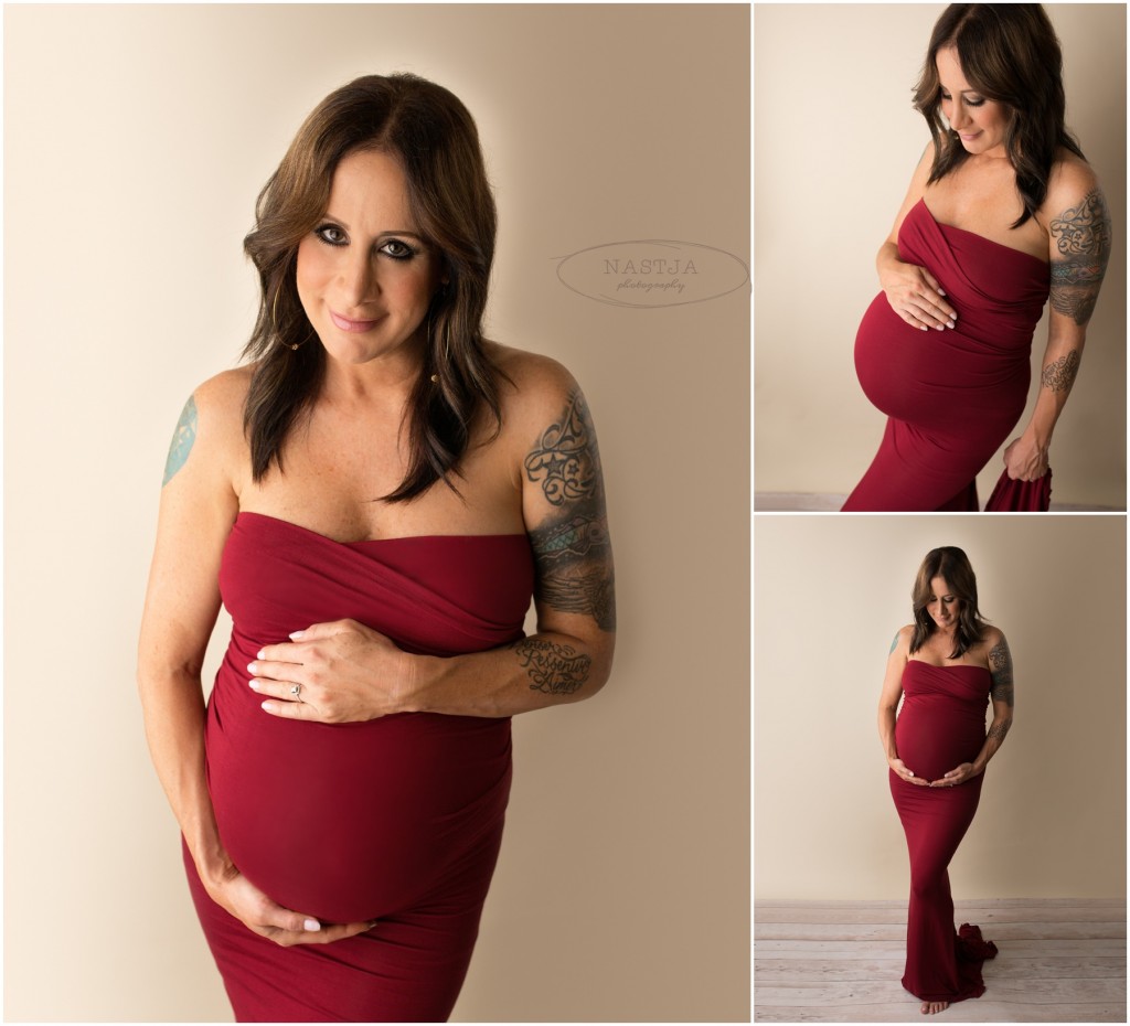 atlanta maternity photography, maternity poses in studio, red maternity dress, love, expecting baby boy, nastja photography atlanta